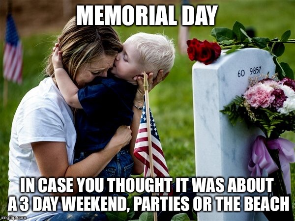 MEMORIAL DAY; IN CASE YOU THOUGHT IT WAS ABOUT A 3 DAY WEEKEND, PARTIES OR THE BEACH | image tagged in memorial day | made w/ Imgflip meme maker