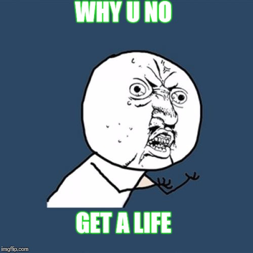 Y U No | WHY U NO; GET A LIFE | image tagged in memes,y u no | made w/ Imgflip meme maker