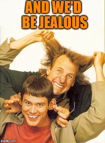 DUMB and dumber | AND WE'D BE JEALOUS | image tagged in dumb and dumber | made w/ Imgflip meme maker