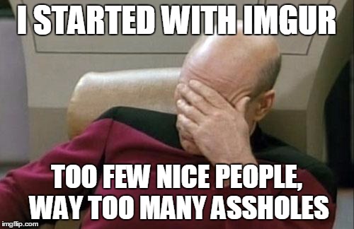 Captain Picard Facepalm Meme | I STARTED WITH IMGUR TOO FEW NICE PEOPLE, WAY TOO MANY ASSHOLES | image tagged in memes,captain picard facepalm | made w/ Imgflip meme maker