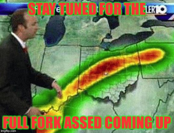 Weatherman | STAY TUNED FOR THE; FULL FORK ASSED COMING UP | image tagged in weatherman,memes,raydog | made w/ Imgflip meme maker