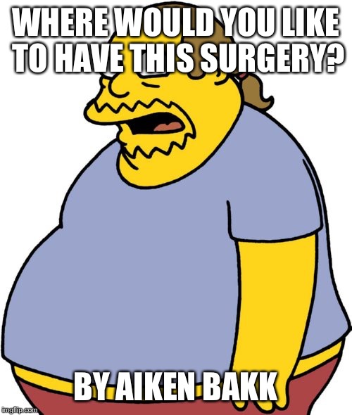 A book never written #2 | WHERE WOULD YOU LIKE TO HAVE THIS SURGERY? BY AIKEN BAKK | image tagged in memes,comic book guy | made w/ Imgflip meme maker