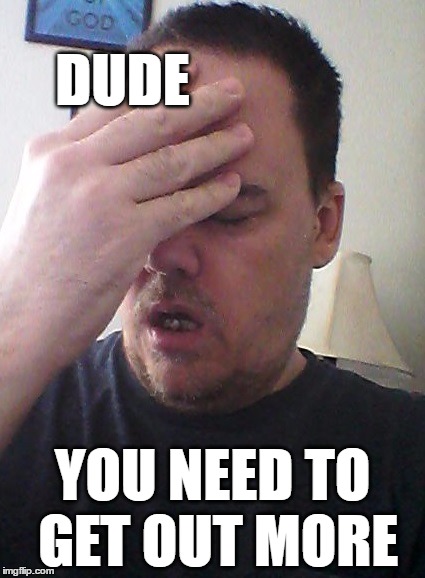 face palm | DUDE YOU NEED TO GET OUT MORE | image tagged in face palm | made w/ Imgflip meme maker
