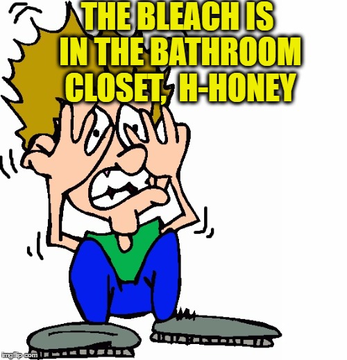 don't hit me | THE BLEACH IS IN THE BATHROOM CLOSET,  H-HONEY | image tagged in don't hit me | made w/ Imgflip meme maker