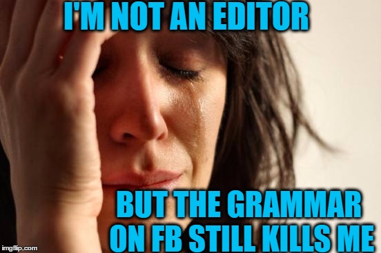 First World Problems Meme | I'M NOT AN EDITOR BUT THE GRAMMAR ON FB STILL KILLS ME | image tagged in memes,first world problems | made w/ Imgflip meme maker