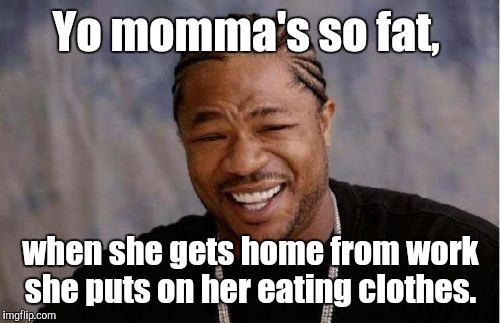 Yo Dawg Heard You Meme | Yo momma's so fat, when she gets home from work she puts on her eating clothes. | image tagged in memes,yo dawg heard you | made w/ Imgflip meme maker