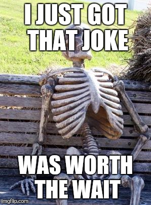 Waiting Skeleton Meme | I JUST GOT THAT JOKE WAS WORTH THE WAIT | image tagged in memes,waiting skeleton | made w/ Imgflip meme maker