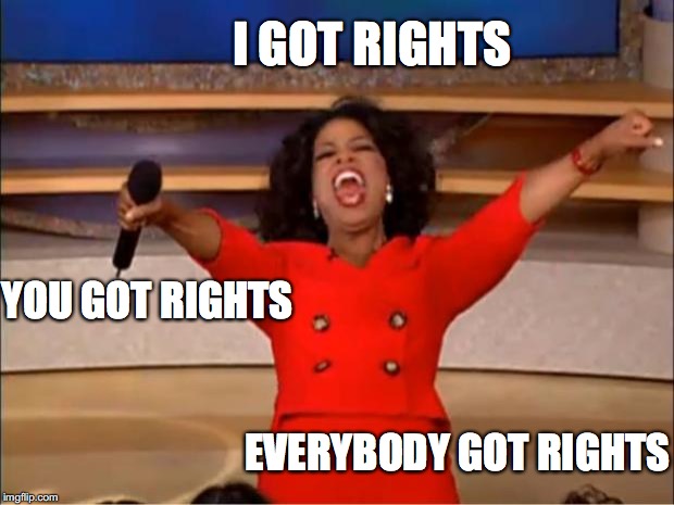 Oprah You Get A Meme | I GOT RIGHTS EVERYBODY GOT RIGHTS YOU GOT RIGHTS | image tagged in memes,oprah you get a | made w/ Imgflip meme maker