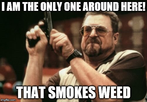 Am I The Only One Around Here | I AM THE ONLY ONE AROUND HERE! THAT SMOKES WEED | image tagged in memes,am i the only one around here | made w/ Imgflip meme maker