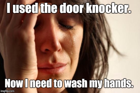 First World Problems Meme | I used the door knocker. Now I need to wash my hands. | image tagged in memes,first world problems | made w/ Imgflip meme maker