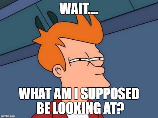Futurama Fry Meme | WAIT.... WHAT AM I SUPPOSED BE LOOKING AT? | image tagged in memes,futurama fry | made w/ Imgflip meme maker