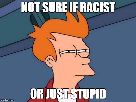 Futurama Fry | NOT SURE IF RACIST; OR JUST STUPID | image tagged in memes,futurama fry | made w/ Imgflip meme maker