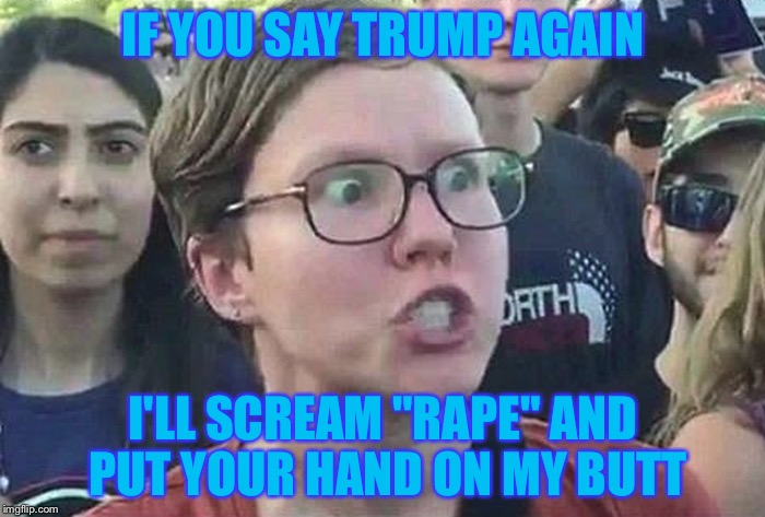 IF YOU SAY TRUMP AGAIN I'LL SCREAM "RAPE" AND PUT YOUR HAND ON MY BUTT | made w/ Imgflip meme maker