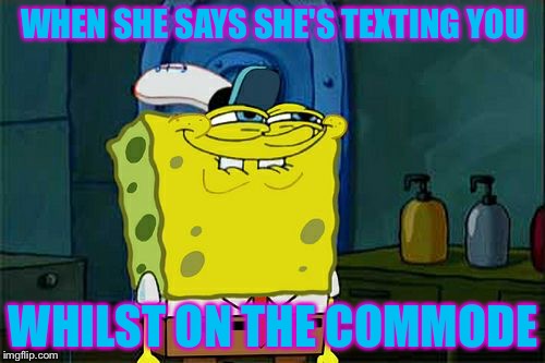 Don't You Squidward Meme | WHEN SHE SAYS SHE'S TEXTING YOU WHILST ON THE COMMODE | image tagged in memes,dont you squidward | made w/ Imgflip meme maker