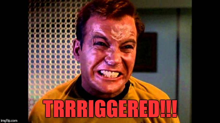 Kirk angry,,, | TRRRIGGERED!!! | image tagged in kirk angry   | made w/ Imgflip meme maker