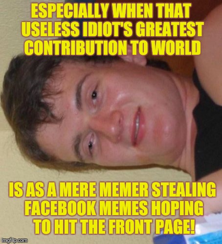 10 Guy Meme | ESPECIALLY WHEN THAT USELESS IDIOT'S GREATEST CONTRIBUTION TO WORLD IS AS A MERE MEMER STEALING FACEBOOK MEMES HOPING TO HIT THE FRONT PAGE! | image tagged in memes,10 guy | made w/ Imgflip meme maker