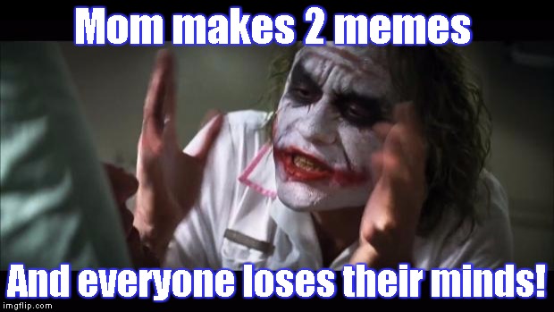 And everybody loses their minds | Mom makes 2 memes; And everyone loses their minds! | image tagged in memes,and everybody loses their minds | made w/ Imgflip meme maker