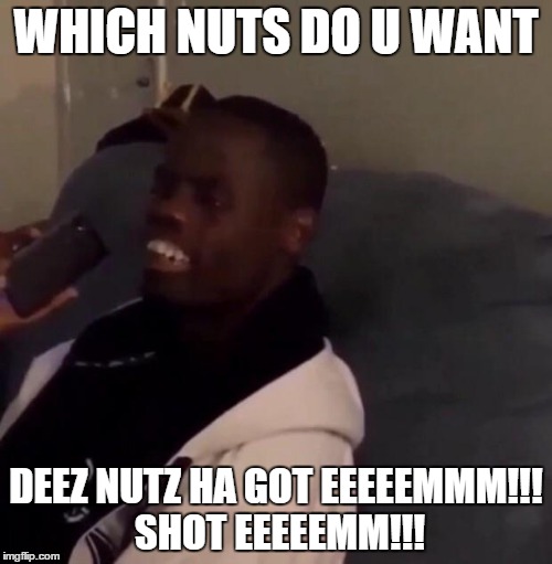 Deez Nutz | WHICH NUTS DO U WANT; DEEZ NUTZ HA GOT EEEEEMMM!!! SHOT EEEEEMM!!! | image tagged in deez nutz | made w/ Imgflip meme maker