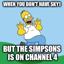 Hooray Homer | WHEN YOU DON'T HAVE SKY1; BUT THE SIMPSONS IS ON CHANNEL 4 | image tagged in hooray homer | made w/ Imgflip meme maker