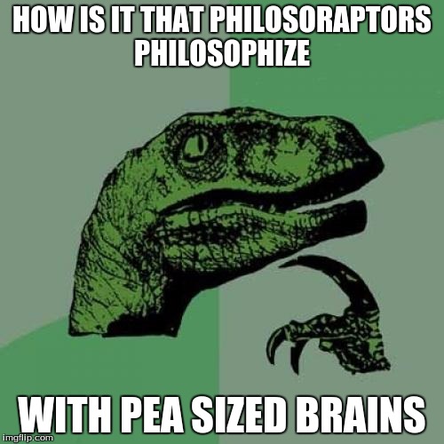 Philosoraptor Meme | HOW IS IT THAT PHILOSORAPTORS PHILOSOPHIZE; WITH PEA SIZED BRAINS | image tagged in memes,philosoraptor | made w/ Imgflip meme maker