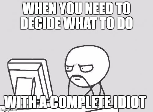 Computer Guy Meme | WHEN YOU NEED TO DECIDE WHAT TO DO; WITH A COMPLETE IDIOT | image tagged in memes,computer guy | made w/ Imgflip meme maker
