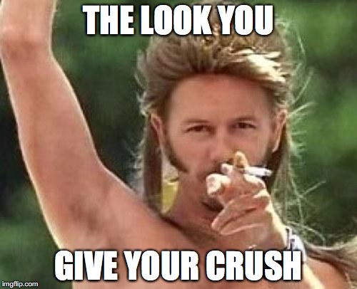 Joe dirt | THE LOOK YOU; GIVE YOUR CRUSH | image tagged in joe dirt | made w/ Imgflip meme maker