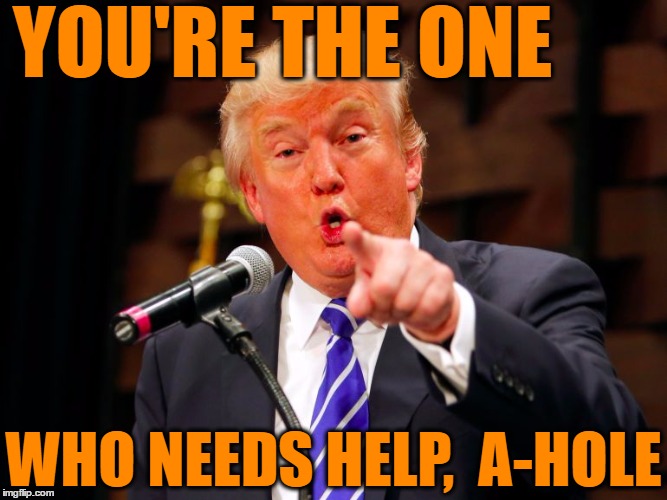 trump point | YOU'RE THE ONE WHO NEEDS HELP,  A-HOLE | image tagged in trump point | made w/ Imgflip meme maker