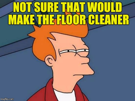 Futurama Fry Meme | NOT SURE THAT WOULD MAKE THE FLOOR CLEANER | image tagged in memes,futurama fry | made w/ Imgflip meme maker