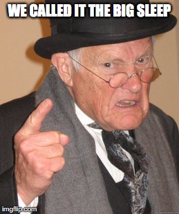 Back In My Day Meme | WE CALLED IT THE BIG SLEEP | image tagged in memes,back in my day | made w/ Imgflip meme maker