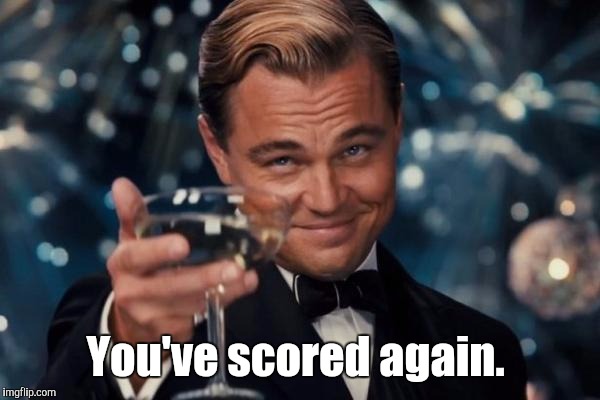 Leonardo Dicaprio Cheers Meme | You've scored again. | image tagged in memes,leonardo dicaprio cheers | made w/ Imgflip meme maker