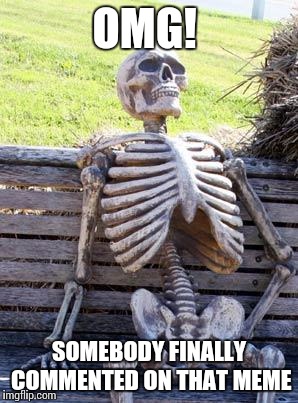 Waiting Skeleton Meme | OMG! SOMEBODY FINALLY COMMENTED ON THAT MEME | image tagged in memes,waiting skeleton | made w/ Imgflip meme maker