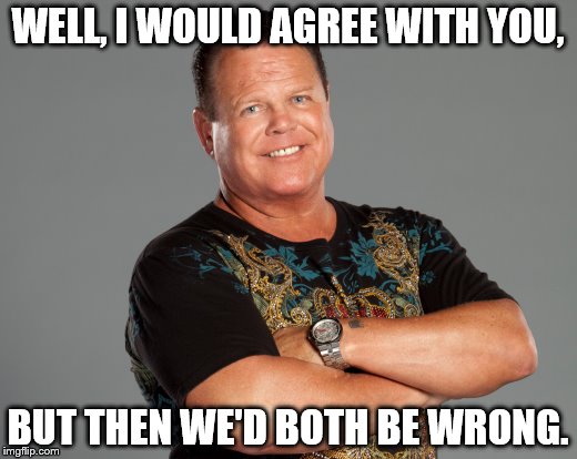A very usable meme for social media | WELL, I WOULD AGREE WITH YOU, BUT THEN WE'D BOTH BE WRONG. | image tagged in jerry lawler | made w/ Imgflip meme maker