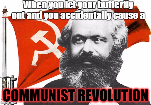Butterfly effect | When you let your butterfly out and you accidentally cause a; COMMUNIST REVOLUTION | image tagged in butterfly effect,communism,communist revolution,karl marx | made w/ Imgflip meme maker