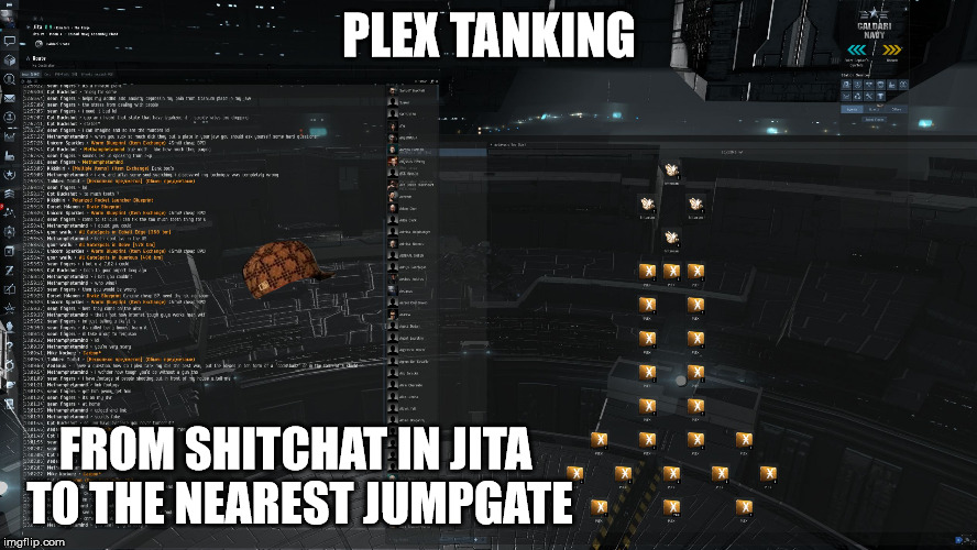 PLEX TANKING; FROM SHITCHAT IN JITA TO THE NEAREST JUMPGATE | image tagged in plex tanking,scumbag | made w/ Imgflip meme maker