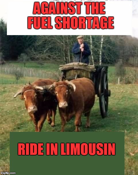 AGAINST THE FUEL SHORTAGE; RIDE IN LIMOUSIN | made w/ Imgflip meme maker