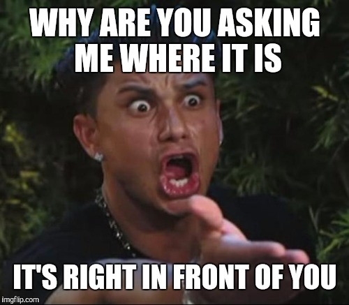 WHY ARE YOU ASKING ME WHERE IT IS IT'S RIGHT IN FRONT OF YOU | made w/ Imgflip meme maker