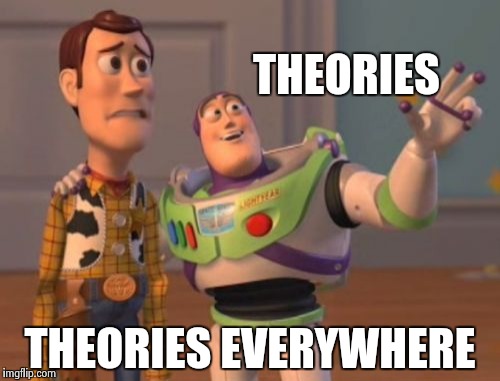 X, X Everywhere Meme | THEORIES THEORIES EVERYWHERE | image tagged in memes,x x everywhere | made w/ Imgflip meme maker