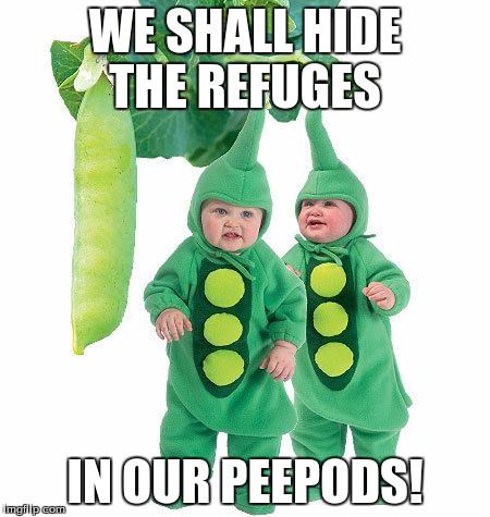 peapod people | WE SHALL HIDE THE REFUGES; IN OUR PEEPODS! | image tagged in funny | made w/ Imgflip meme maker
