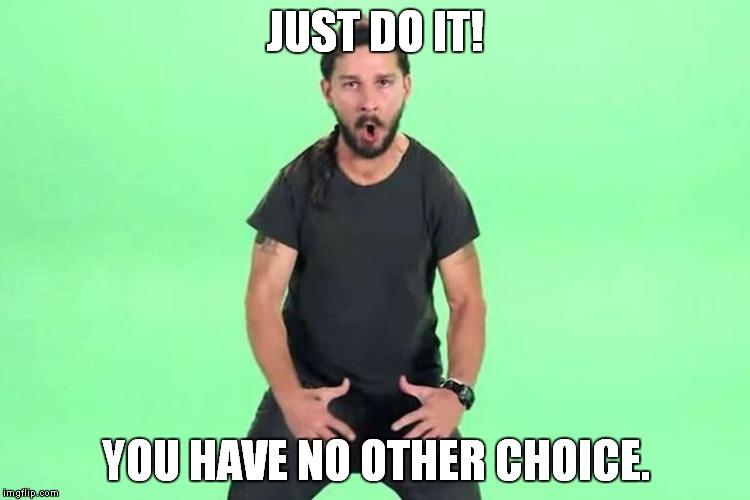 Just do it | JUST DO IT! YOU HAVE NO OTHER CHOICE. | image tagged in just do it | made w/ Imgflip meme maker