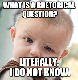 Skeptical Baby | WHAT IS A RHETORICAL QUESTION? LITERALLY, I DO NOT KNOW. | image tagged in memes,skeptical baby | made w/ Imgflip meme maker
