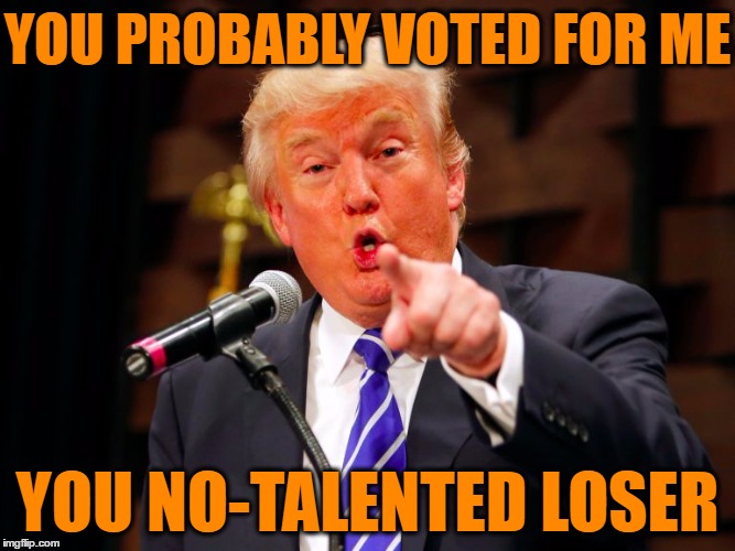 trump point | YOU PROBABLY VOTED FOR ME YOU NO-TALENTED LOSER | image tagged in trump point | made w/ Imgflip meme maker