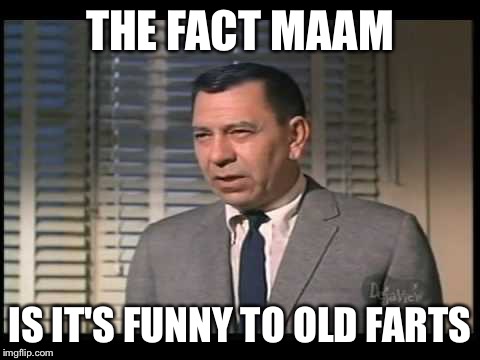 Dragnet | THE FACT MAAM IS IT'S FUNNY TO OLD FARTS | image tagged in dragnet | made w/ Imgflip meme maker