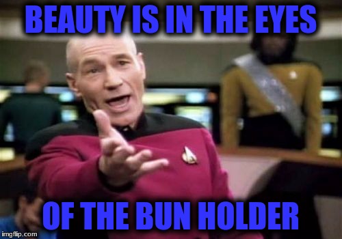 Picard Wtf Meme | BEAUTY IS IN THE EYES OF THE BUN HOLDER | image tagged in memes,picard wtf | made w/ Imgflip meme maker