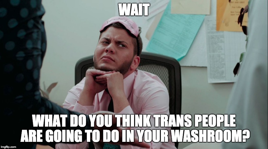 Trans Washrooms | WAIT; WHAT DO YOU THINK TRANS PEOPLE ARE GOING TO DO IN YOUR WASHROOM? | image tagged in entertainment,transgender bathroom,funny memes,are you kidding me | made w/ Imgflip meme maker