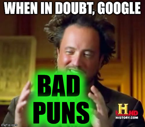 Ancient Aliens Meme | WHEN IN DOUBT, GOOGLE BAD PUNS | image tagged in memes,ancient aliens | made w/ Imgflip meme maker