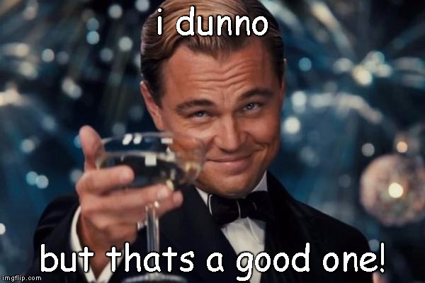 i dunno but thats a good one! | image tagged in memes,leonardo dicaprio cheers | made w/ Imgflip meme maker