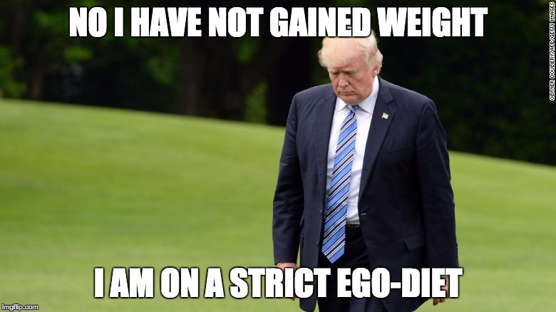 i am on diet | NO I HAVE NOT GAINED WEIGHT; I AM ON A STRICT EGO-DIET | image tagged in dieting,donald trump approves,donald trump,ego | made w/ Imgflip meme maker