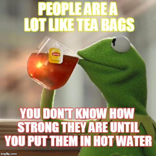 But That's None Of My Business Meme | PEOPLE ARE A LOT LIKE TEA BAGS YOU DON'T KNOW HOW STRONG THEY ARE UNTIL YOU PUT THEM IN HOT WATER | image tagged in memes,but thats none of my business,kermit the frog | made w/ Imgflip meme maker