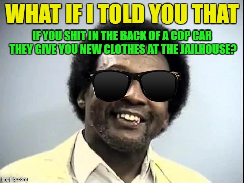 Breaking The Matrix | WHAT IF I TOLD YOU THAT; IF YOU SHIT IN THE BACK OF A COP CAR THEY GIVE YOU NEW CLOTHES AT THE JAILHOUSE? | image tagged in earlofmatrix | made w/ Imgflip meme maker