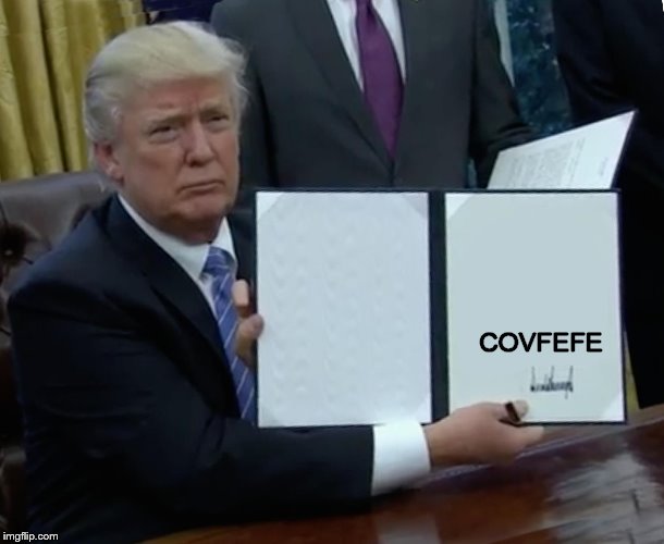 Trump Bill Signing | COVFEFE | image tagged in trump bill signing | made w/ Imgflip meme maker